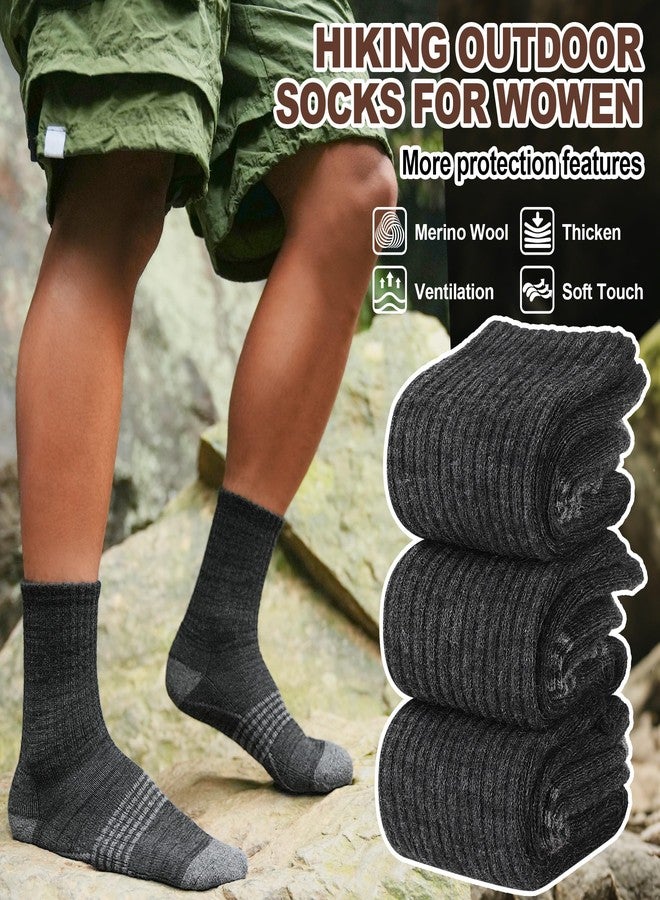 Sandsuced Merino Wool Hiking Socks Thermal Warm Winter Cozy Outdoor Crew Socks 5 Pairs Gift Stocking Stuffers for Women Men(Dark Gray,L) - Image 4